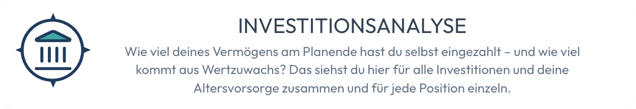 Investitionsanalyse: wie viel deines Vermögens am Planende du selbst eingezahlt hast und wie viel aus Wertzuwachs kommt